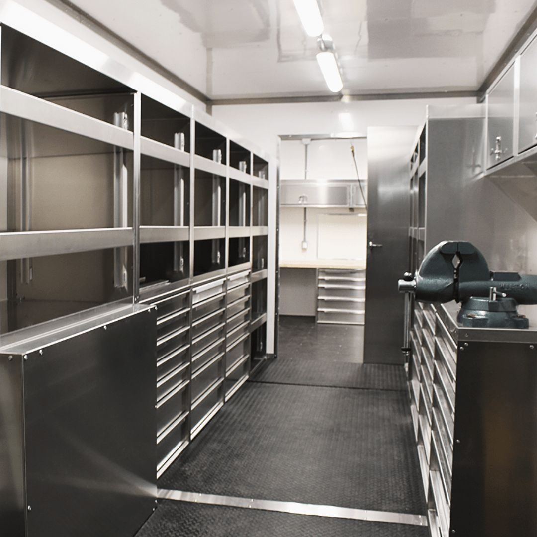 Custom Enclosed Trailers Cabinets, Contractor Trailer Shelving